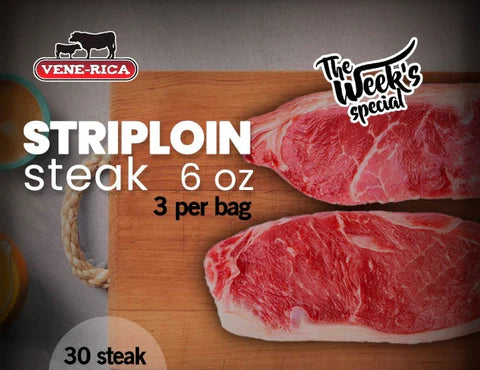 30 Steaks  6 oz striploin steak (15lb)